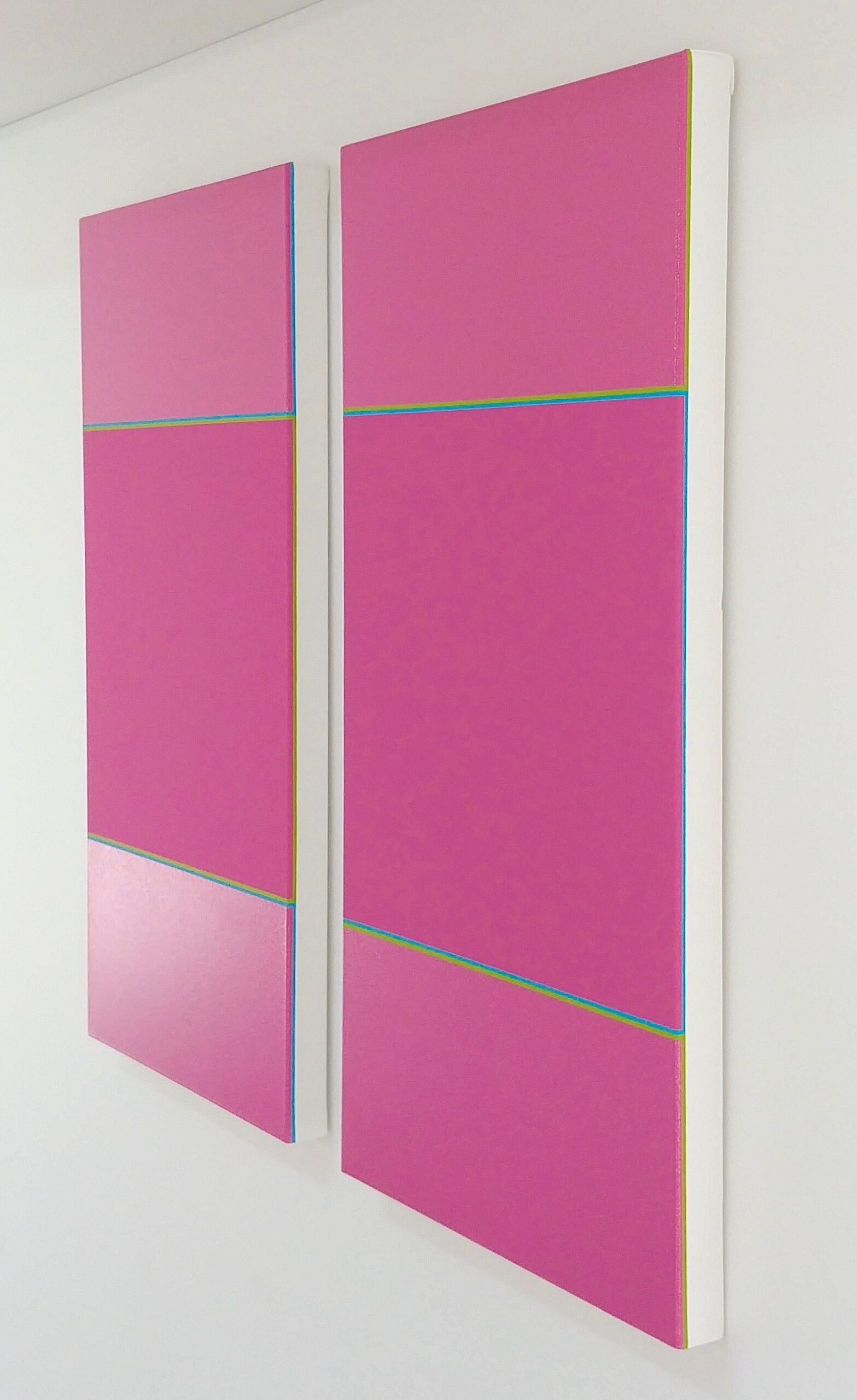 Philippe Chitarrini - Sans titre (rose, rose/vert et bleu) - Diptyque Acrylique mate et huile brillante sur toile - 80 x 40 x 4 cm chaque élément - 2023, Galerie Floss & Schultz
